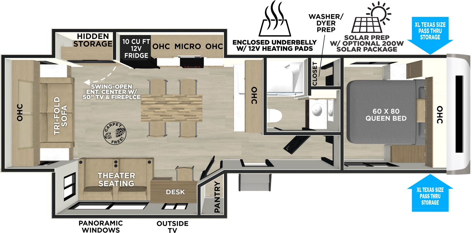 The Hemisphere Travel Trailers 275RL floorplan has one entry and one slide out. Exterior features include: fiberglass exterior. Interiors features include: front bedroom and rear living.